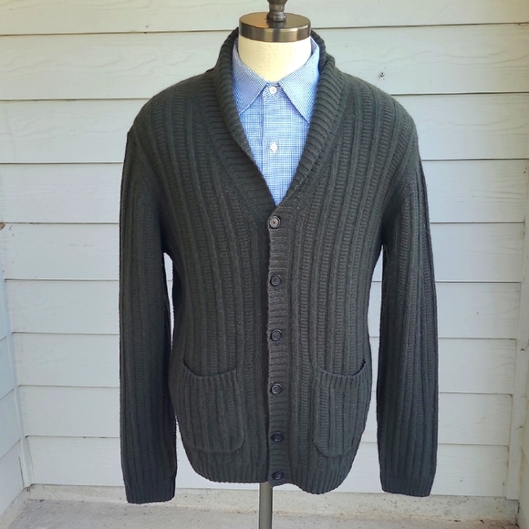 BILLY REID Italy Knit Dark‎ Green Cashmere Blend Mens XL Shawl Cardigan Sweater